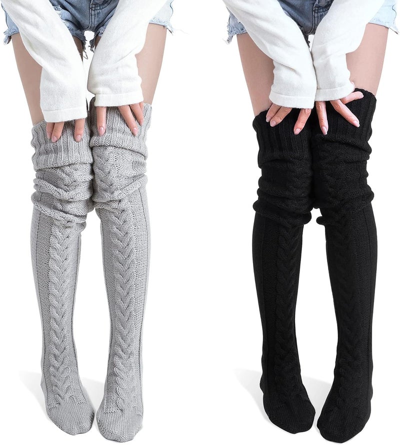 Pcavin Women's Thigh High Socks Over the Knee Cable Knit Boot Socks, Long Warm Fashion Leg Warmers Winter - Image 1