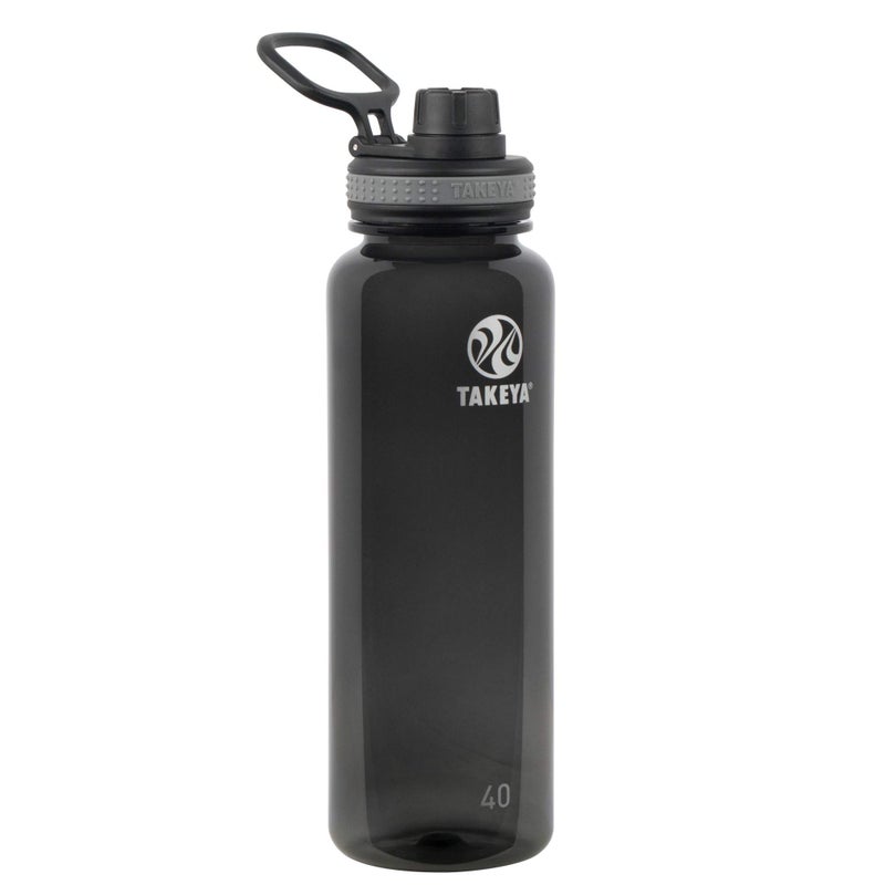 Takeya Tritan Sport Water Bottle with Spout Lid  BPAFree  DishwasherSafe Water Bottle  Reusable Bottle with Lid Handle  Simple LeakProof Water Bottle  40 oz Black