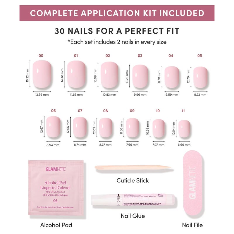 Glamnetic Press On Nails - Sugar BB Spring Nails | Super Short Fake Nails in Classic Baby Pink Tone with a Glossy Finish, Salon Quality | 15 Sizes - 30 Nail Kit with Glue - Image 4