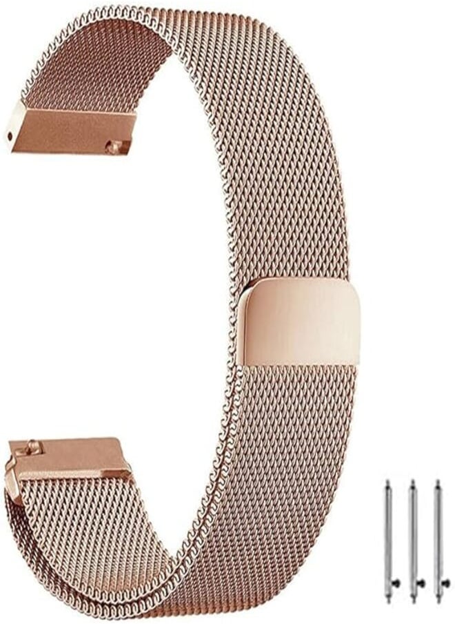 NuSense - NuSense Milanese Loop 20mm for Samsung Galaxy Watch 42mm, Samsung Galaxy Watch Active, Samsung Gear Sport, Samsung Gear S4 / S2, Stainless Steel Replacement Watch Band 20mm (Pink Gold) - Image 1