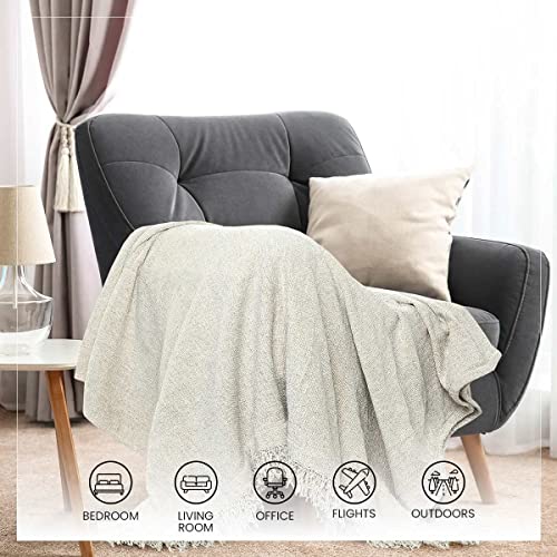 SASHAA WORLD Solid Soft Chenille Throw Blanket for Sofa, Bed & Couch with Cushion Cover Set | Natural Throw & Cushion Cover | Throw-130x180 cm, Cushion-45x45 cm - Image 4