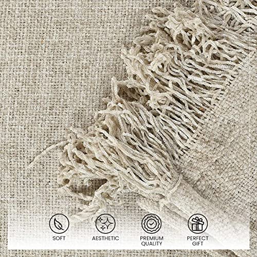 SASHAA WORLD Solid Soft Chenille Throw Blanket for Sofa, Bed & Couch with Cushion Cover Set | Natural Throw & Cushion Cover | Throw-130x180 cm, Cushion-45x45 cm - Image 5