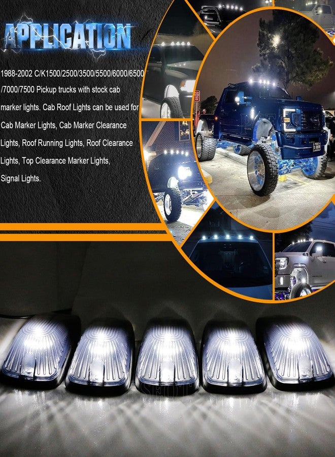 PSEQT 5Pcs Cab Roof Marker Lights White LED Top Clearance Marker Light Compatible for 1988-2002 C/K 1500 2500 3500 5500 6000 6500 7000 7500 12V Signal Running Lights Waterproof w/Smoke Cover & T10 LED - Image 3