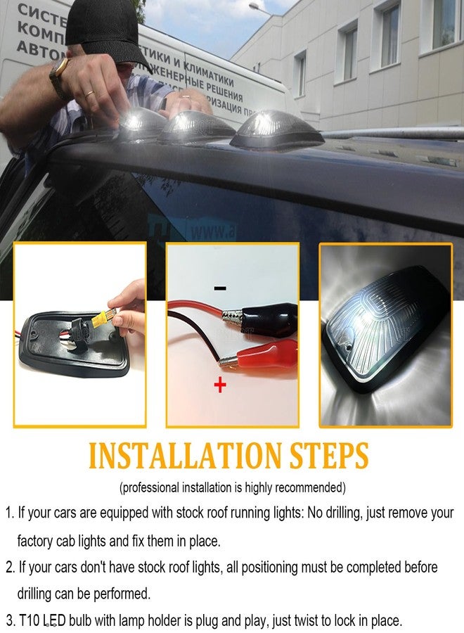 PSEQT 5Pcs Cab Roof Marker Lights White LED Top Clearance Marker Light Compatible for 1988-2002 C/K 1500 2500 3500 5500 6000 6500 7000 7500 12V Signal Running Lights Waterproof w/Smoke Cover & T10 LED - Image 5