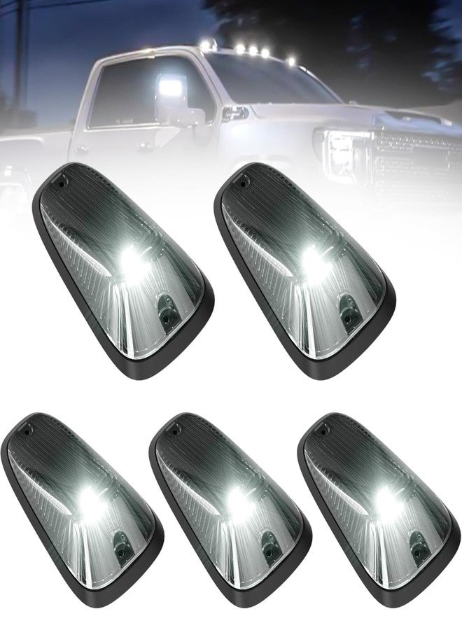 PSEQT 5Pcs Cab Roof Marker Lights White LED Top Clearance Marker Light Compatible for 1988-2002 C/K 1500 2500 3500 5500 6000 6500 7000 7500 12V Signal Running Lights Waterproof w/Smoke Cover & T10 LED - Image 1