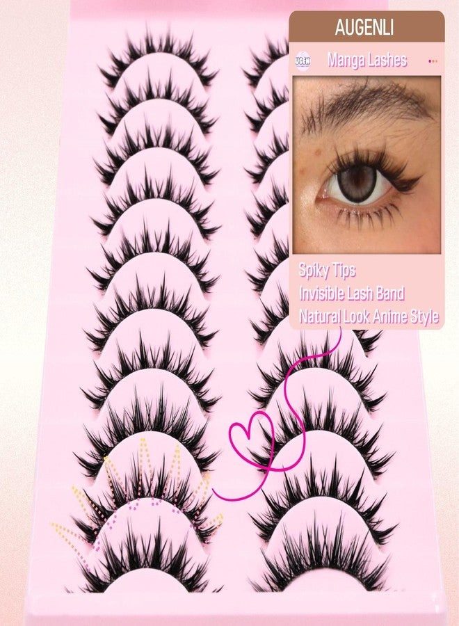 AUGENLI Manga Lahes Wispy Natural Lashes Look Clear Band False Eyelashes Natural Flared Cat eye Eyelashes False Eye Lashes Soft Fluffy Lash 10Pairs (CJX13) - Image 4