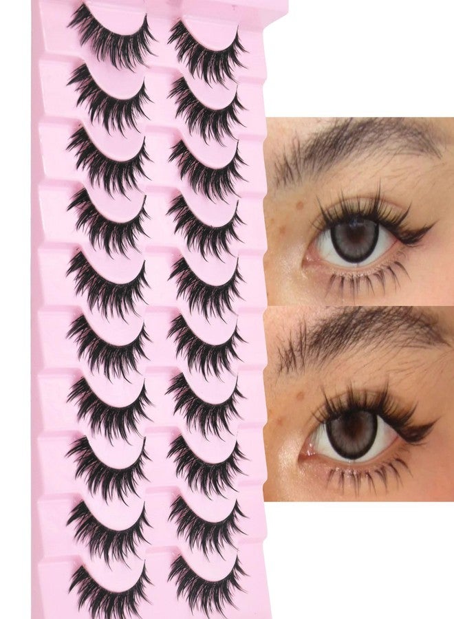AUGENLI Manga Lahes Wispy Natural Lashes Look Clear Band False Eyelashes Natural Flared Cat eye Eyelashes False Eye Lashes Soft Fluffy Lash 10Pairs (CJX13) - Image 1