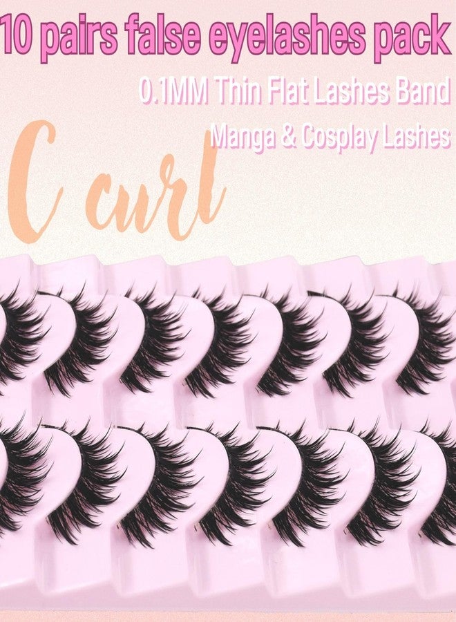 AUGENLI Manga Lahes Wispy Natural Lashes Look Clear Band False Eyelashes Natural Flared Cat eye Eyelashes False Eye Lashes Soft Fluffy Lash 10Pairs (CJX13) - Image 5