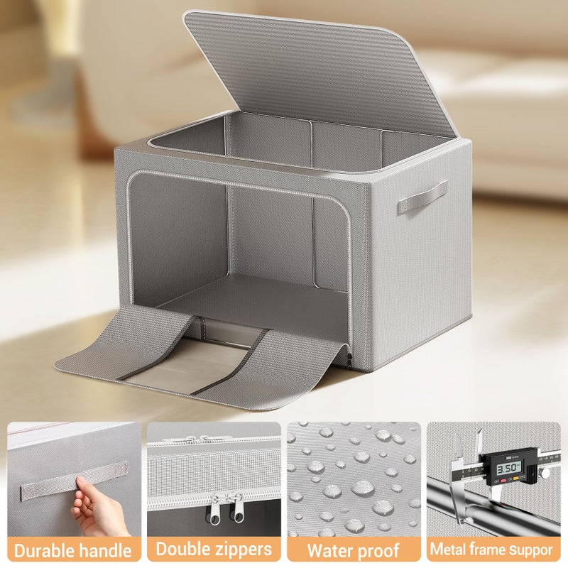 LeArex Clothes Storage Bins with Metal Frame Foldable Storage Box Clothes Organizers Storage Containers for Clothes Sheets Blankets Books Toys Gifts and Holiday Decorations (66Lx3 Pack) - Image 5