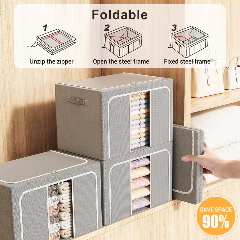 LeArex Clothes Storage Bins with Metal Frame Foldable Storage Box Clothes Organizers Storage Containers for Clothes Sheets Blankets Books Toys Gifts and Holiday Decorations (66Lx3 Pack) - Image 3