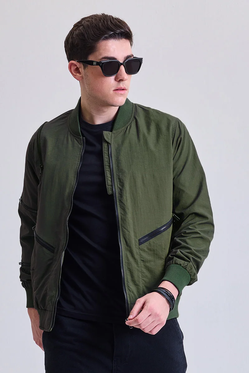 SNITCH جاكيت زيتوني بقصة مريحة وسحابات متعددة