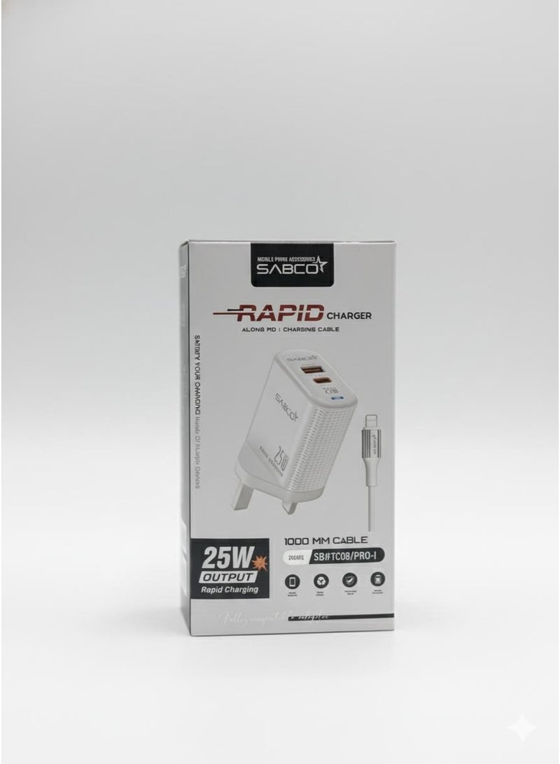 25W Rapid Dual-Port Wall Charger with 1-Meter USB-C to Lightning Cable - Image 1