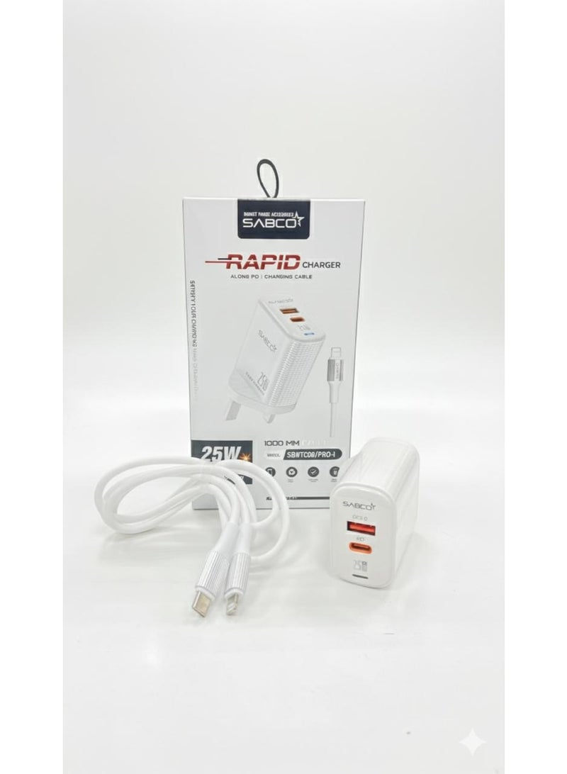 25W Rapid Dual-Port Wall Charger with 1-Meter USB-C to Lightning Cable - Image 2