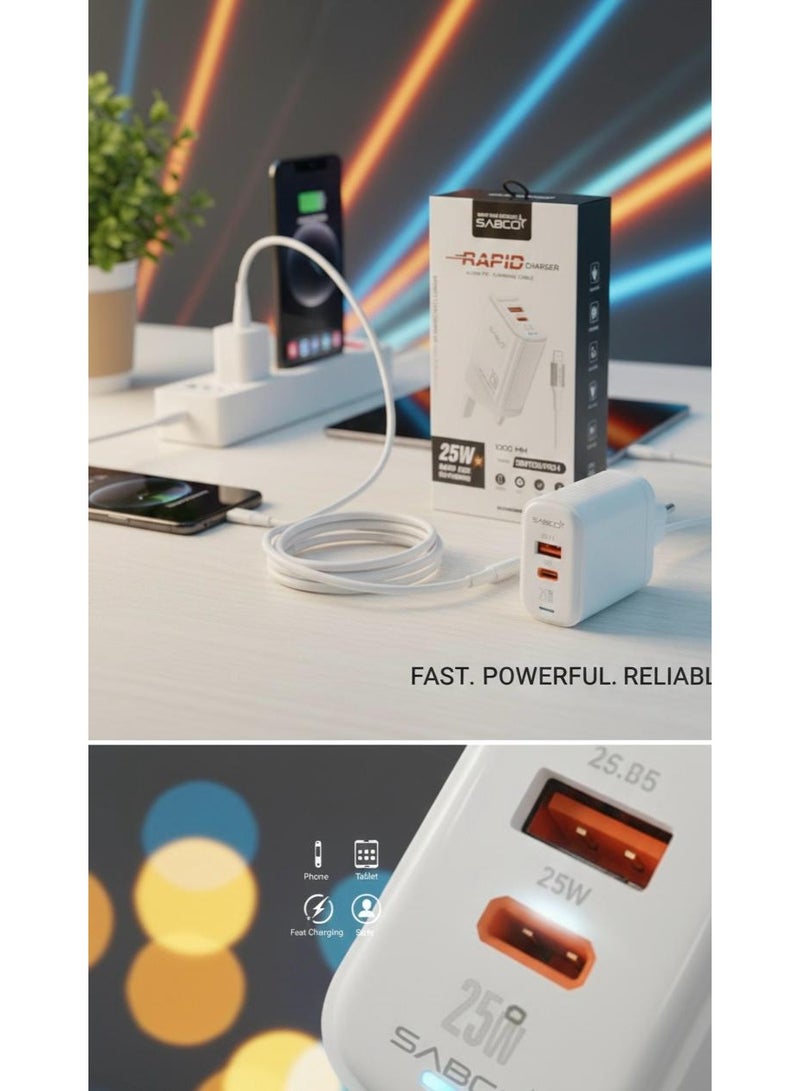 25W Rapid Dual-Port Wall Charger with 1-Meter USB-C to Lightning Cable - Image 4
