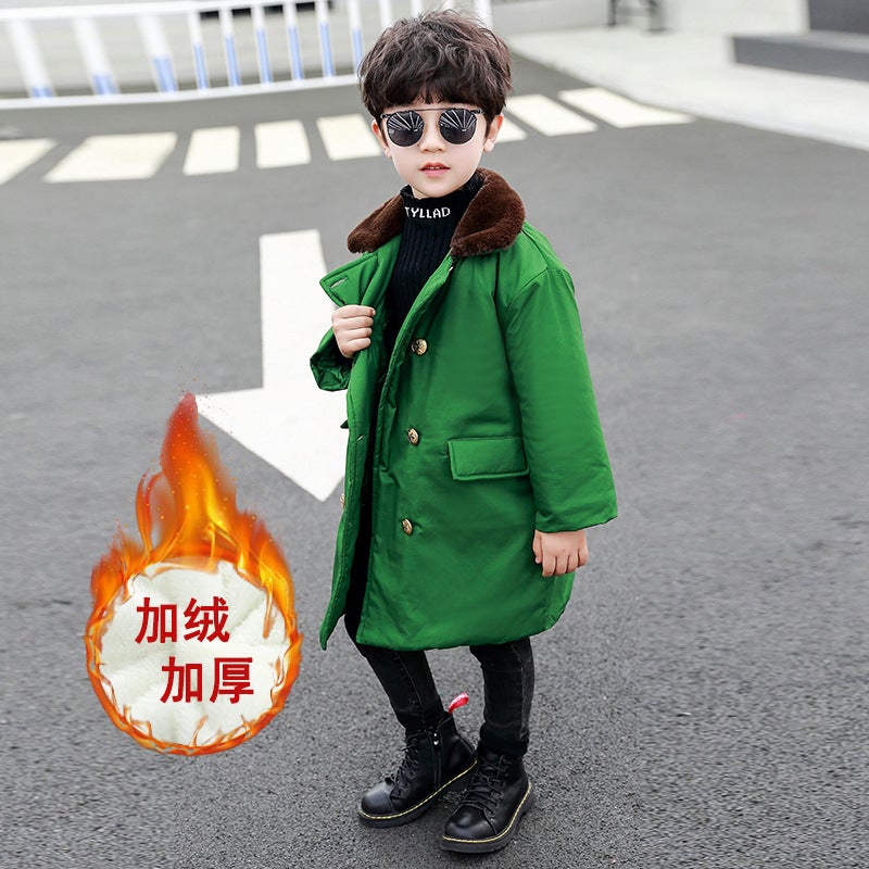 Children'S Clothing 2025 Winter New Style Boys' Fleece-Lined Military Coat Korean Style Mid-Length Kidsren'S Warm Jacket - Image 5
