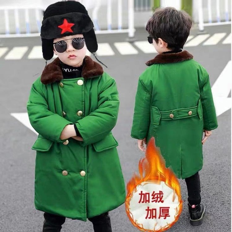 Children'S Clothing 2025 Winter New Style Boys' Fleece-Lined Military Coat Korean Style Mid-Length Kidsren'S Warm Jacket - Image 4