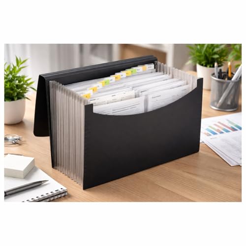 COI Expanding File Folder with 12 Pockets, A-Z Tabs & Button Closure | Accordion File Organizer Holds 500 Sheets, A4 Size | Waterproof & Acid-Free | Document Folder for Bills, Office, School, Home - Image 1