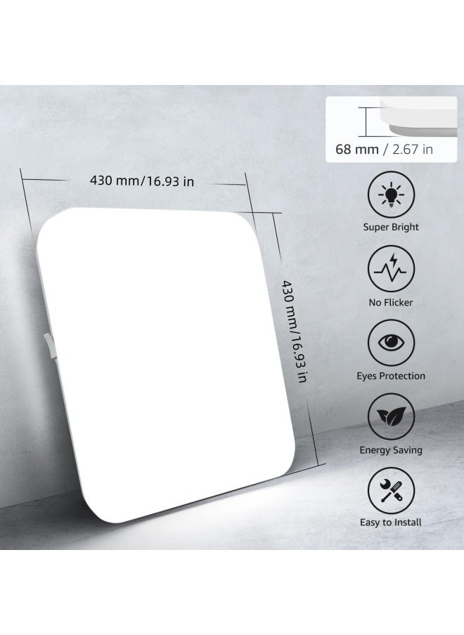 HUA QIANG WANG 3-Color Square LED Ceiling Light Fixture Modern Simple Full White Flush Mount Ceiling Lamp for Bedroom,Living Room,Dining Room,Kitchen Island  - Image 2