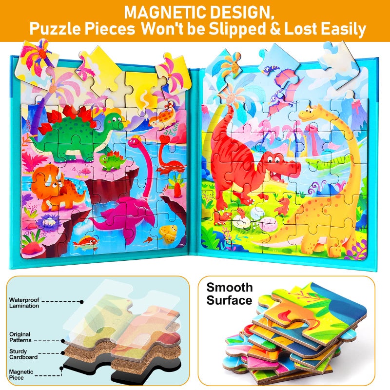 Hieoby Magnetic Puzzles for Kids Ages 3-5, Two-Book Set, Dinosaur Animal Jigsaw Puzzle Magnet Books Travel Games Montessori Preschool Learning Activities Toddler Toys for 3 4 5 6 Year Old Boys Girls - Image 5