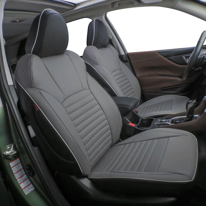 EKR Custom Fit Forester Car Seat Covers for Subaru Forester 2019-2024 - Full Set, Leather (Black/Gray)