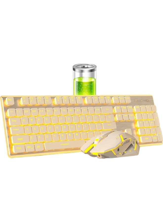 Eweadn X7S Wireless Keyboard And Mouse Combo, Low-Profile Office Keyboard And Mouse Set, Compatible With Desktop And Laptop Computers, Rechargeable, For Office Work And Gaming, White With Yellow Light - Image 1