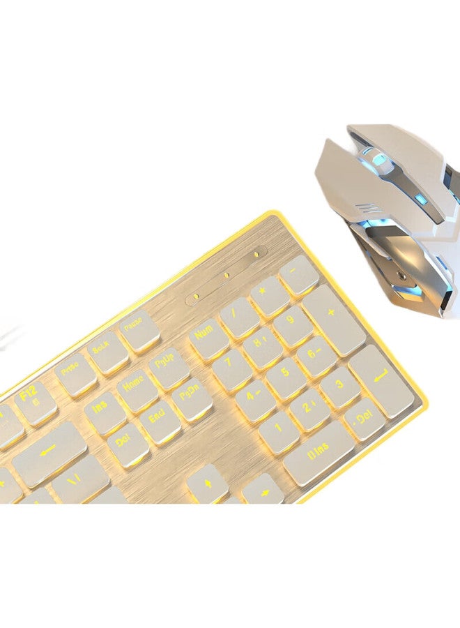 Eweadn X7S Wireless Keyboard And Mouse Combo, Low-Profile Office Keyboard And Mouse Set, Compatible With Desktop And Laptop Computers, Rechargeable, For Office Work And Gaming, White With Yellow Light - Image 2