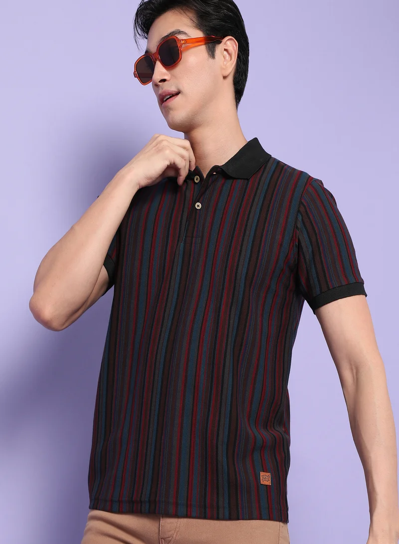 Campus Sutra Campus Sutra Men's Multicolour Striped Short Sleeve Regular Fit Casual Polo T-Shirt For Casual Wear | Modern Clothing T-Shirt Crafted With Comfort Fit And High-Performance For Everyday Wear