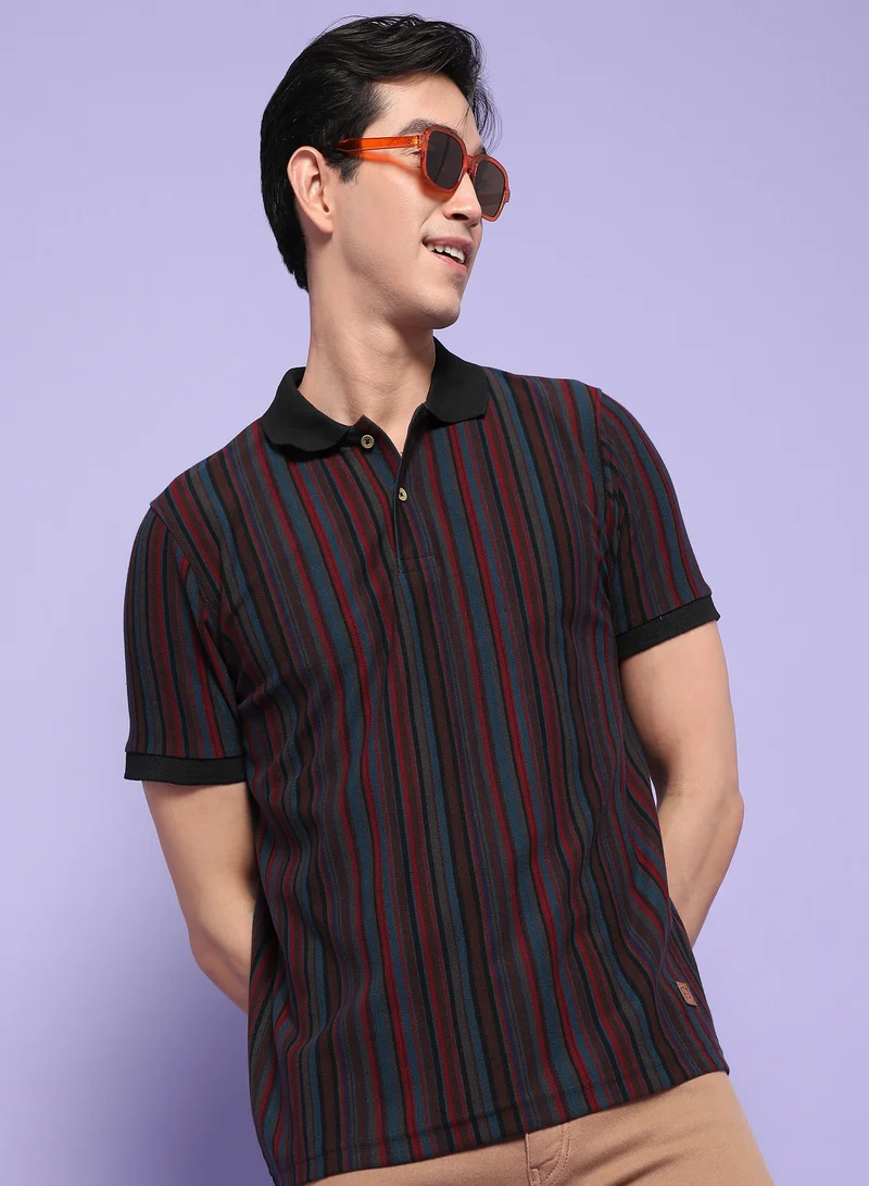 Campus Sutra Campus Sutra Men's Multicolour Striped Short Sleeve Regular Fit Casual Polo T-Shirt For Casual Wear | Modern Clothing T-Shirt Crafted With Comfort Fit And High-Performance For Everyday Wear
