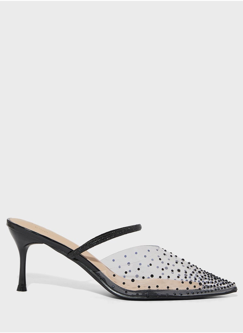 Ella Limited Edition Diamante Clear Pointy Mid Heel Pump  - Image 1