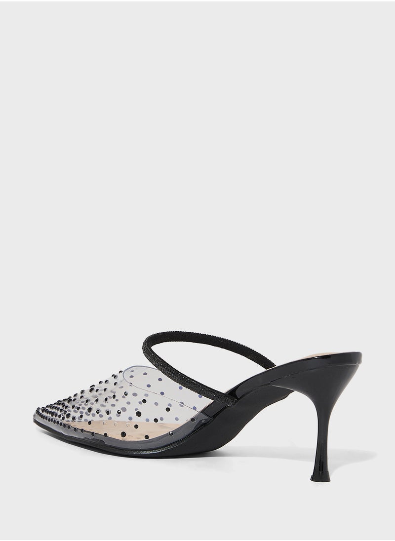 Ella Limited Edition Diamante Clear Pointy Mid Heel Pump  - Image 3