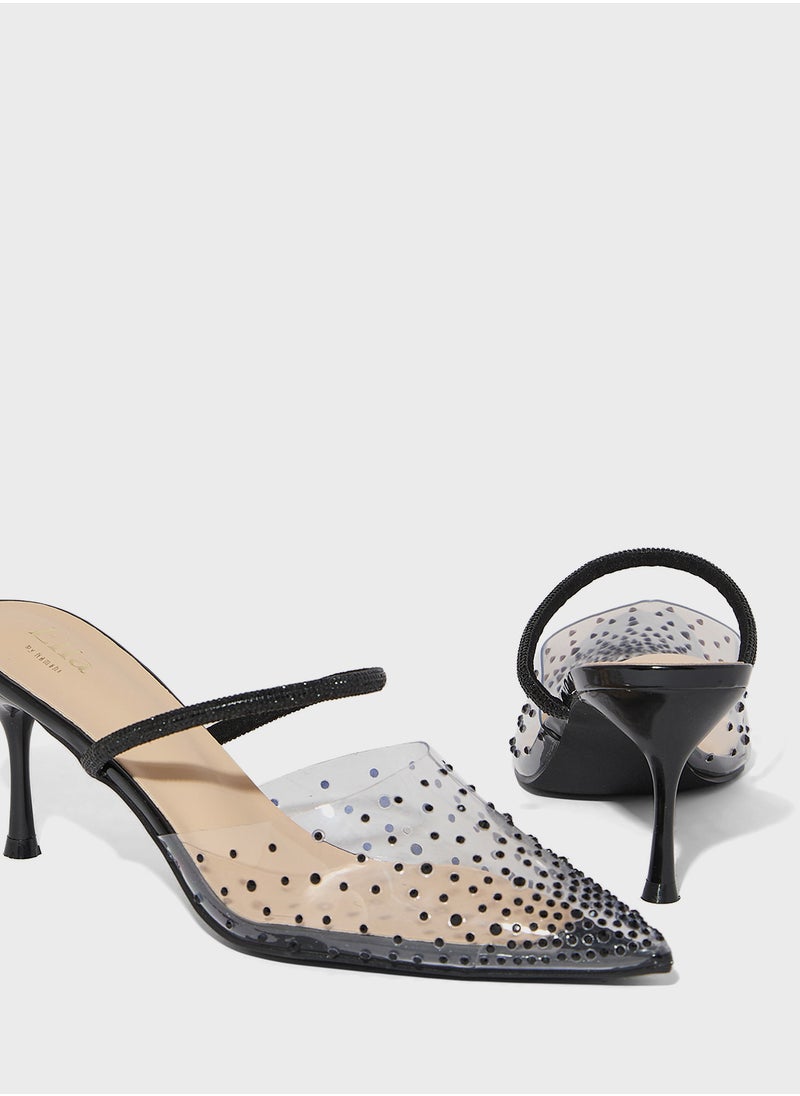 Ella Limited Edition Diamante Clear Pointy Mid Heel Pump  - Image 4