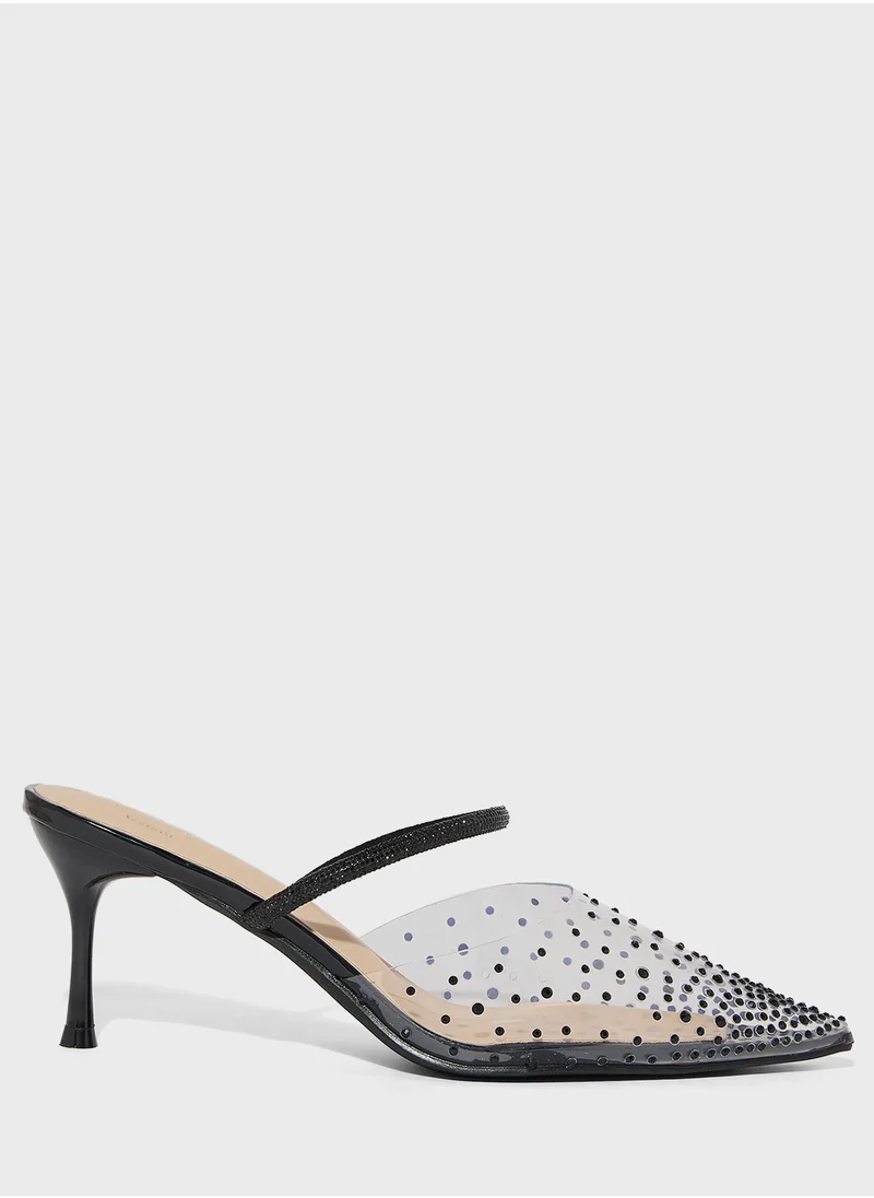 ايلا ليمتد اديشن Diamante Clear Pointy Mid Heel Pump