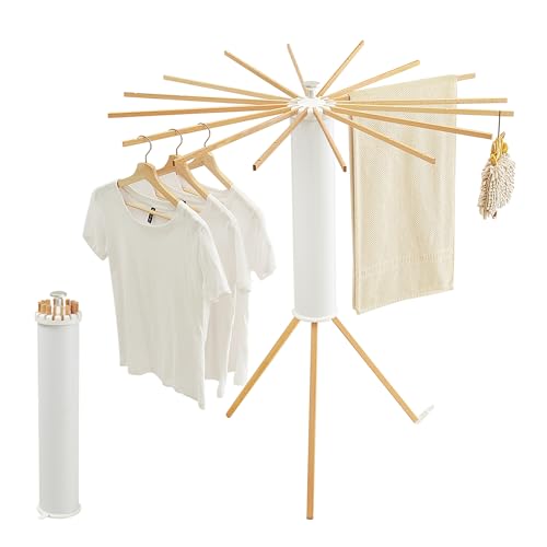 JOOM Tripod Clothes Drying Rack, Garment Rack Portable and Foldable Space Saving Laundry Drying Rack - Drying Rack Clothing Floor Folding Balcony Bedroom Household Wooden - Image 1