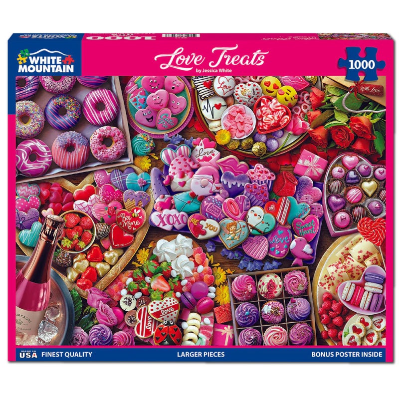 White Mountain 1000 Piece Jigsaw Puzzle Valentines Collage Food Puzzles with Large Pieces Gift for Adults and Family 24"x30" - Love Treats - Image 2