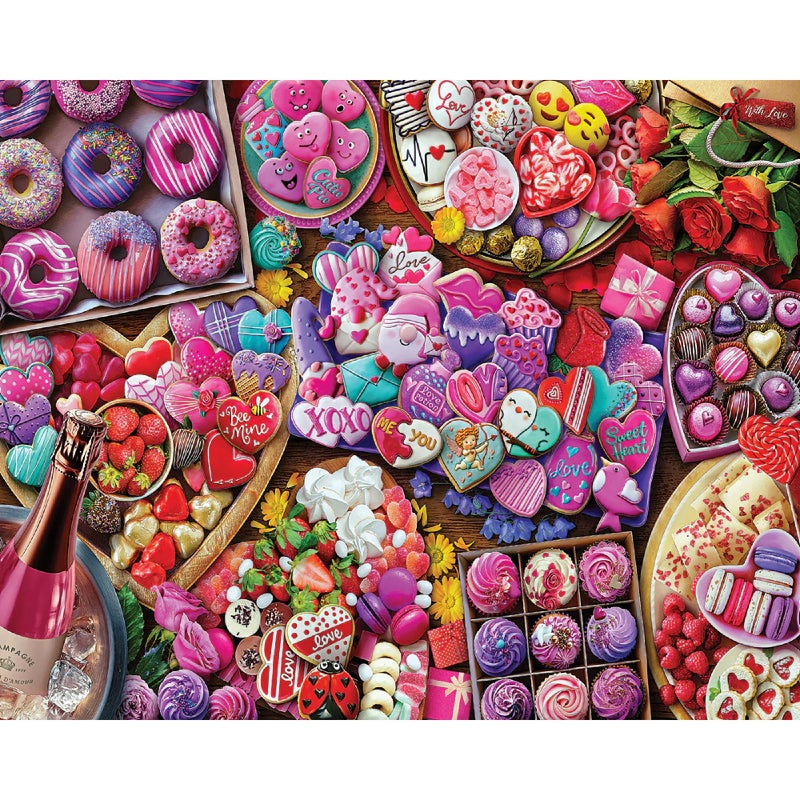 White Mountain 1000 Piece Jigsaw Puzzle Valentines Collage Food Puzzles with Large Pieces Gift for Adults and Family 24"x30" - Love Treats - Image 1