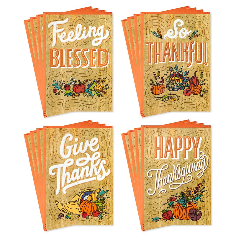 Hallmark Thanksgiving Cards Assortment  Rustic Wood Grain Designs (16 Assorted Cards with Envelopes) - Image 1