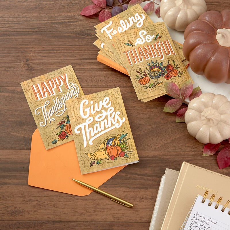Hallmark Thanksgiving Cards Assortment  Rustic Wood Grain Designs (16 Assorted Cards with Envelopes) - Image 2