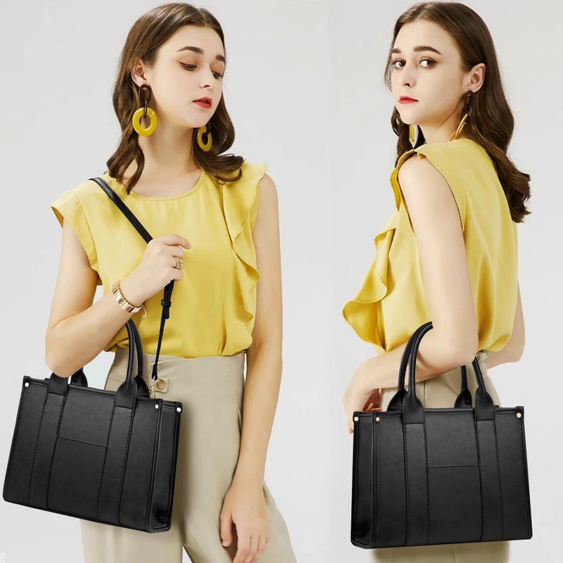 COCIFER The Tote Bag Crossbody Purses for Women Shoulder Bag Handbags PU Leather Top Handle Bags with zipper (Black) - Image 2