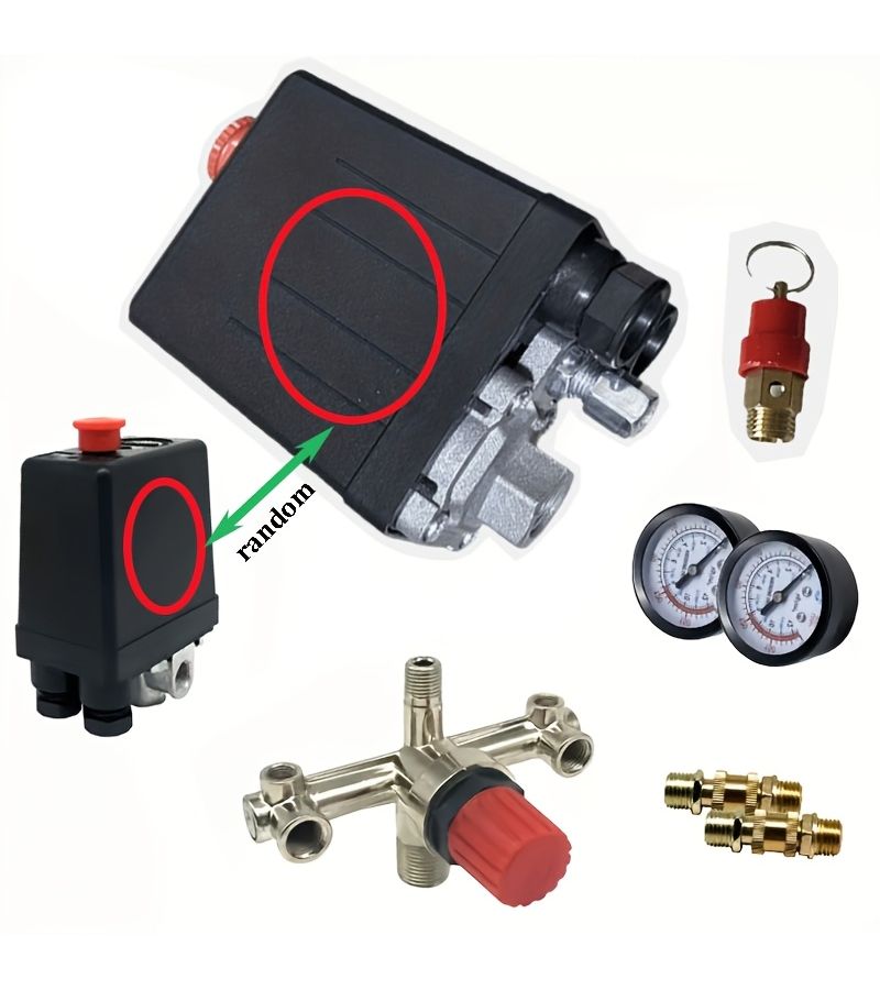 7pcs Air Compressor Pressure Switch Manifold Regulator Kit With Connectors - Image 2