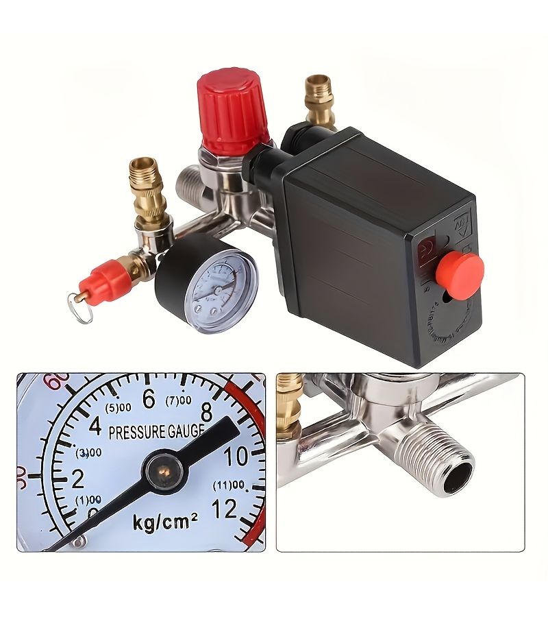7pcs Air Compressor Pressure Switch Manifold Regulator Kit With Connectors - Image 1