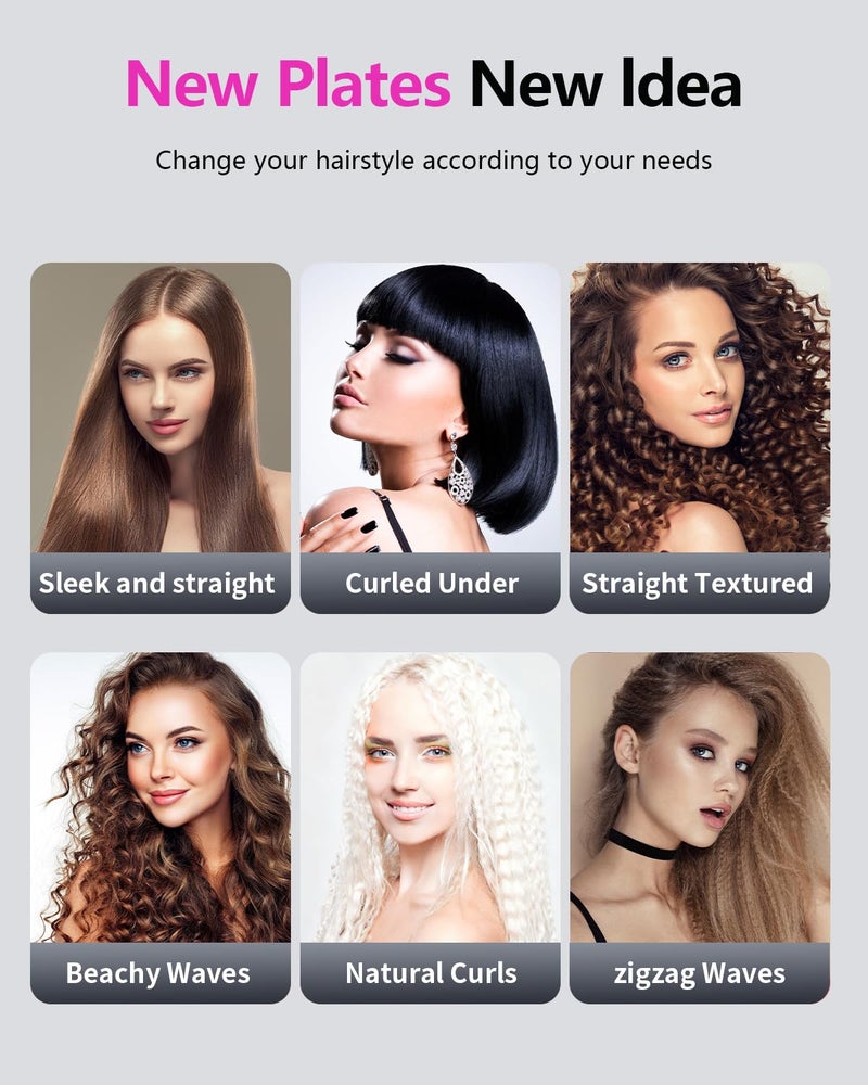 YGOVVK Hair Crimper Waver  Professional Hair Straightener Beach Waves Curling With 4 Interchangeable Ceramic Plates | Auto Temp Control For All Hair Types | Quick Heat Wide Plate Styling Tool & Straightener - Image 4