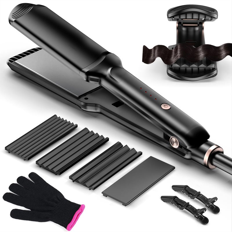 YGOVVK Hair Crimper Waver  Professional Hair Straightener Beach Waves Curling With 4 Interchangeable Ceramic Plates | Auto Temp Control For All Hair Types | Quick Heat Wide Plate Styling Tool & Straightener - Image 1