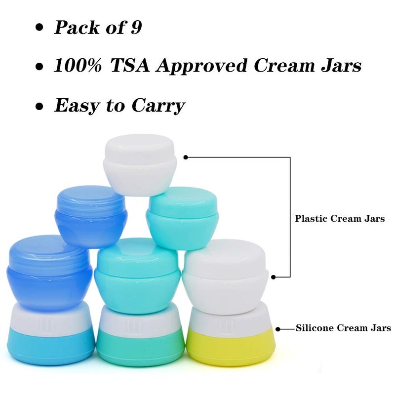 Cosywell Travel Containers Sets Silicone & PP Cream Jars for Toiletries Empty Lotion Leak-proof & TSA Approved Bottles Accessories with Hard Sealed Lids for Cosmetic Makeup Face Cream (9 Jars) - Image 2