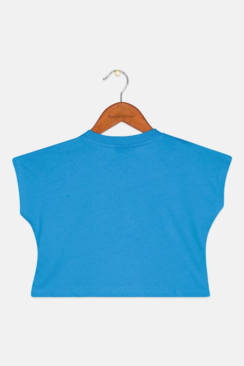 DIADORA Kids Girl Cap Sleeve Graphic Print Sportswear Top, Blue/Pink - Image 2