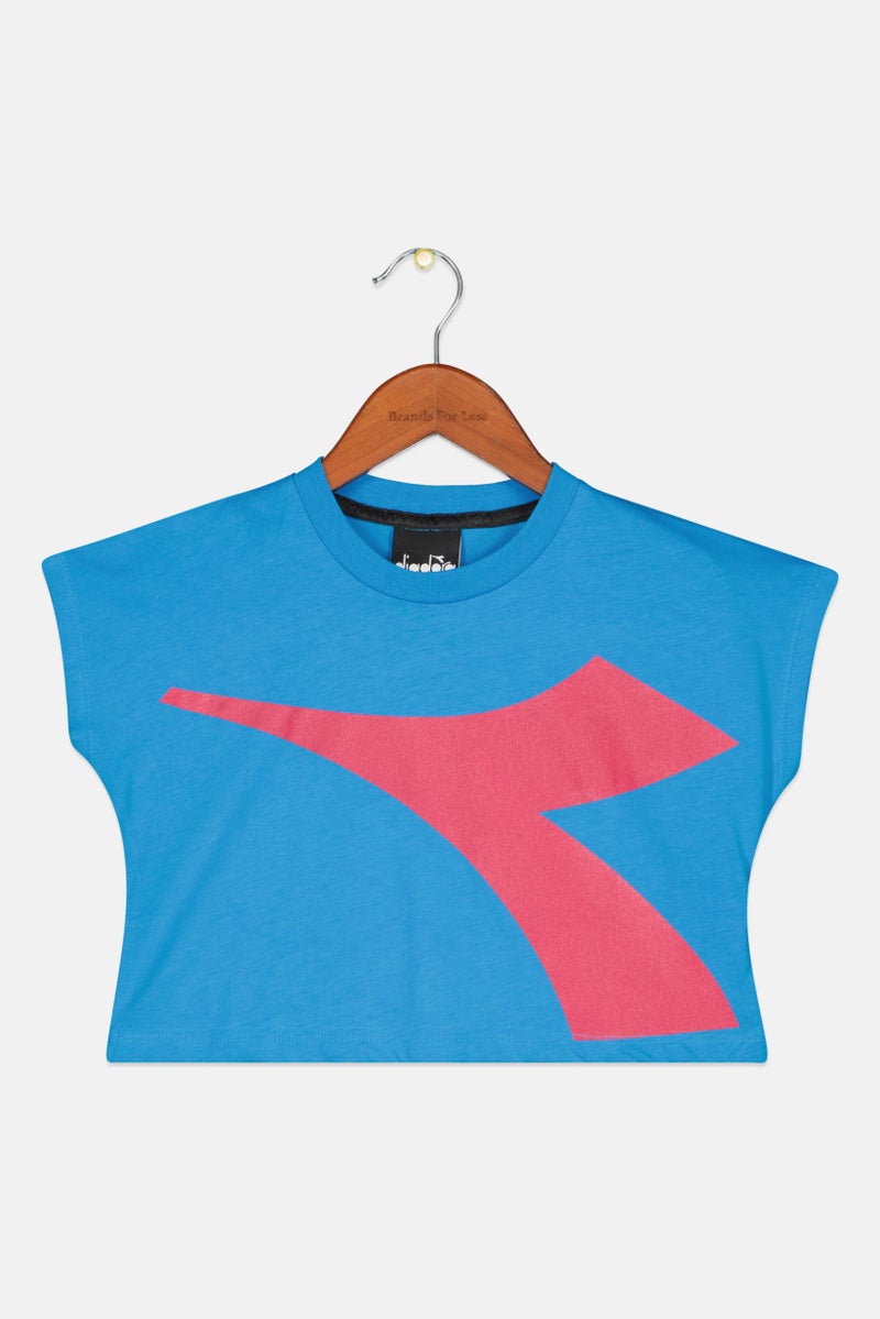 DIADORA Kids Girl Cap Sleeve Graphic Print Sportswear Top, Blue/Pink - Image 1