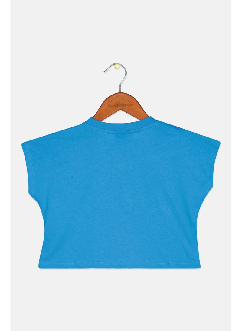 DIADORA Kids Girl Cap Sleeve Graphic Print Sportswear Top, Blue/Pink - Image 3