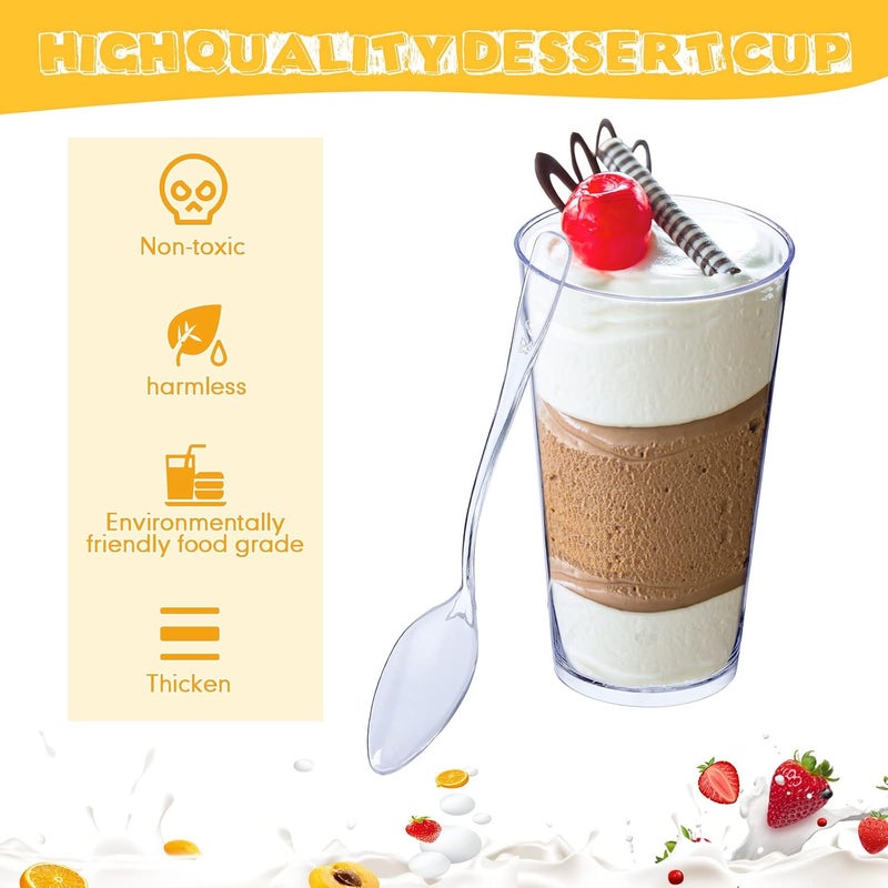 Zhehao 100 مجموعة أكواب حلوى مصغرة سعة 3 أونص مع ملاعق أكواب بارفيه دائرية شفافة أكواب بارفيه مربعة أكواب شوتر قابلة للتخلص أكواب موس صغيرة لتذوق الحلويات والترايفل والمهلبيات 2 أنماط - Image 4