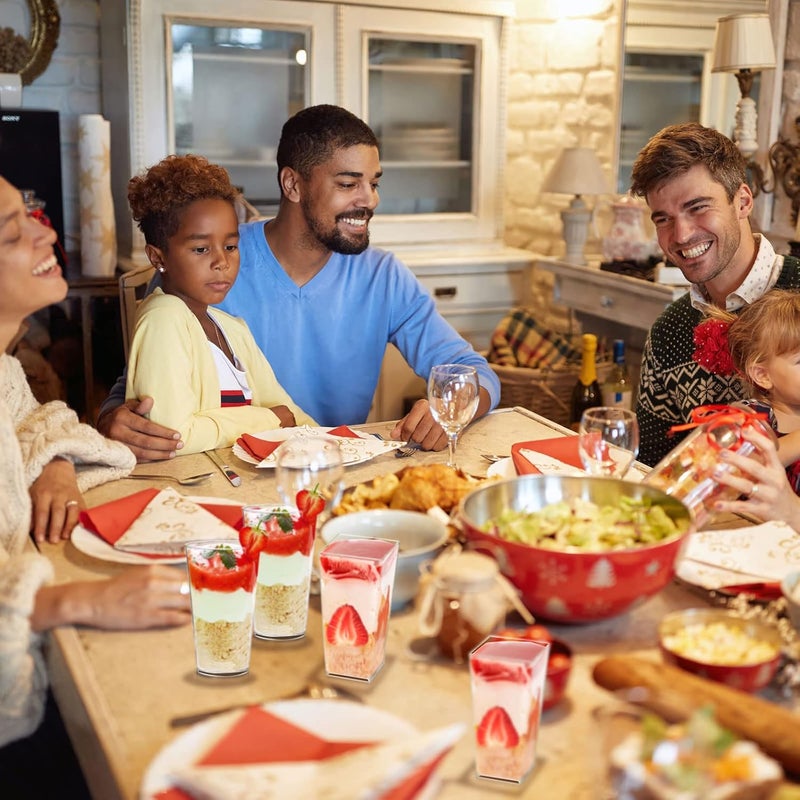 Zhehao 100 مجموعة أكواب حلوى مصغرة سعة 3 أونص مع ملاعق أكواب بارفيه دائرية شفافة أكواب بارفيه مربعة أكواب شوتر قابلة للتخلص أكواب موس صغيرة لتذوق الحلويات والترايفل والمهلبيات 2 أنماط - Image 5