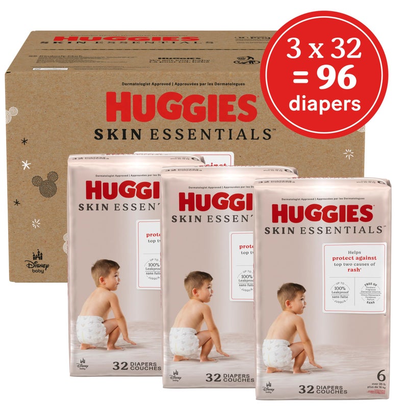 Huggies Size 6 Diapers, Skin Essentials Baby Diapers, Size 6 (35+ lbs), 96 Count (3 Packs of 32) - Image 2