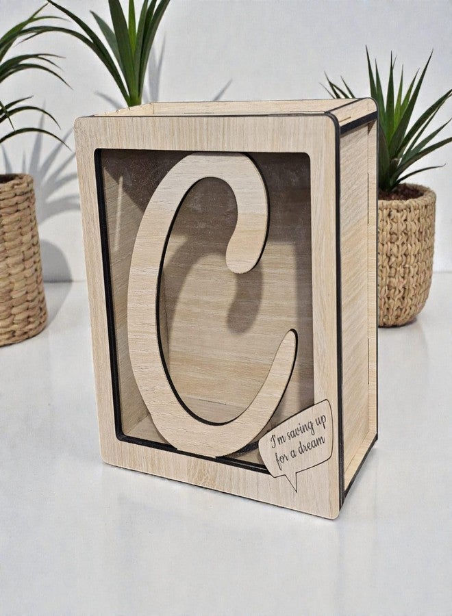 LACUM® Letter Piggy Bank - Custom Wooden Money Bank for Kids & Adults - Sunmica Coated Engineering Wood with Transparent Acrylic Front - Unique Gifts (Letter C) - Image 2